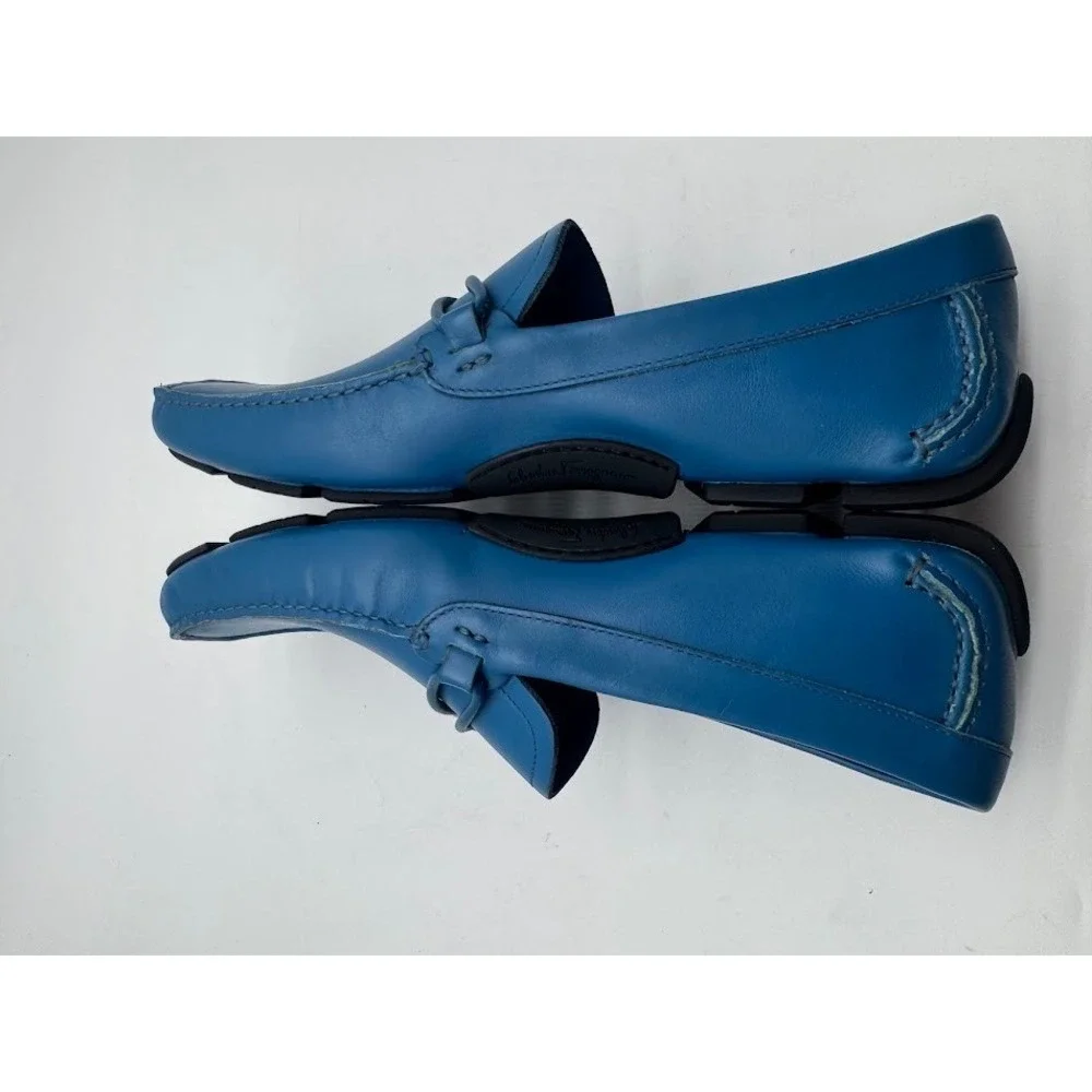 Salvatore Ferragamo Paris Blue Leather Gancini Driver Loafers MS 40988 Mens 8.5D
